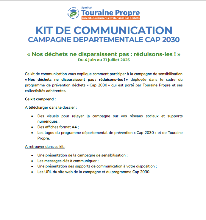 Kit de communication Cap 2030 - Syndicat Touraine Propre